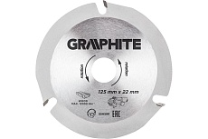 Диск отрезной по дереву (125x22.2x2.8 мм; 3 зуба) для УШМ Graphite 55H599