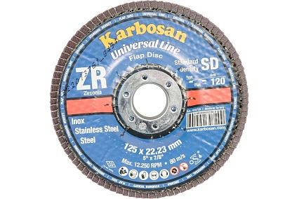 Круг лепестковый торцевой, прямой, цирконат 65% 125х22.2 мм, P-120 ABRAFORM AF-FLAP-FT-125-P120-ZR65