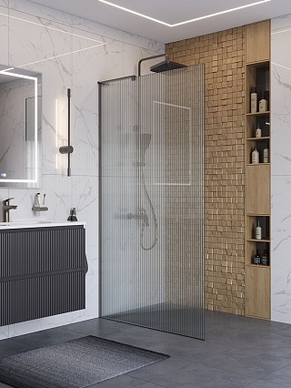 Душевая перегородка Belbagno UNO-L-1-TB-100-FL-GM 100x200 рифленая, оружейная сталь