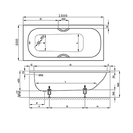 Стальная ванна Bette Form 180x80 2950-000 встраиваемая AD PLUS AR с шумоизоляцией, антискользящ.покрытие, с BetteGlasur ® Plus