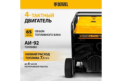 Бензиновый генератор Denzel PS-180EAD-3 18 кВт, 230/400 В, 65 л, разъём ATS, переключение режима, электростартер 946994