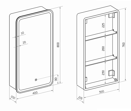 Зеркальный шкаф Континент Elliott LED 40x80 с подсветкой, левый МВК058