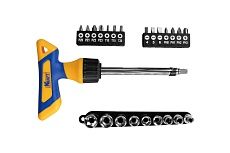 Набор Т-образная реверсивная отвертка с битами и головками 25 предметов Kraft KT 701040