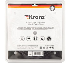 Диск пильный по дереву 255x32/30 мм, 60 зубьев Kranz KR-92-0131