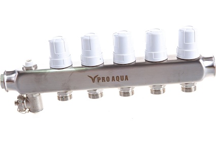Коллекторный блок с расходомерами PRO AQUA 5 выходов, 330 мм, 1 x 3/4 V500MB.05b