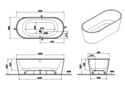 Акриловая ванна Vitra Geo 180x80 см, 65380006000