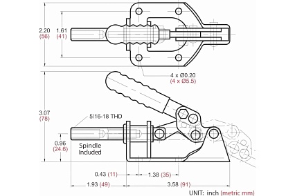 Шатунный зажим с прямым ходом, усилие 136кг, ход 32мм WOODWORK GH-302-FM