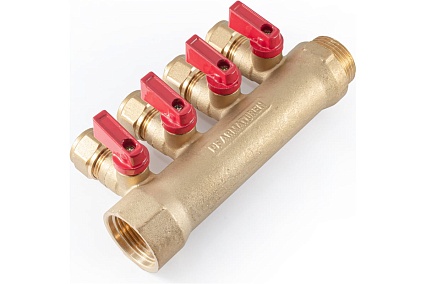 Коллектор с шаровыми кранами PROFACTOR в/н 1" х 4 вых 16 цанга PF MVP 267.4