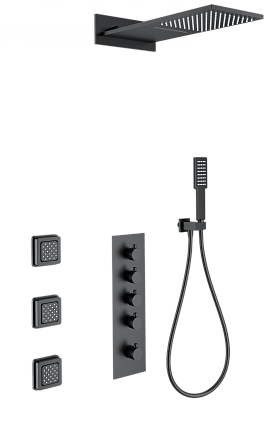 Душевой набор Wonzon&Woghand WW-D4100-MB термостат, черный матовый