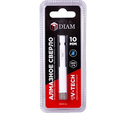 Сверло алмазное 10x35 мм, 1/4 HEX-E Extra Line V-TECH (в.спекание) Diam 320327