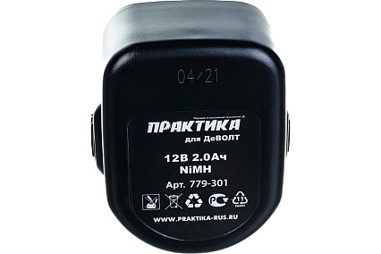 Аккумулятор (12 В; 2.0 А*ч; NiMH) для инструментов DeWALT, B&D коробка Практика 779-301