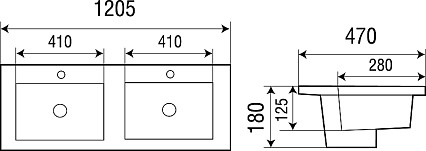 Раковина WeltWasser DEILBACH 7506-1202 MT- BL 120 см, 10000005570 двойная, черный матовый