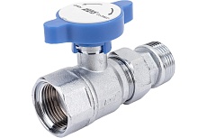 Шаровой кран FAR с американкой, хром, 1&quot;, синяя ручка FS 3052 1B