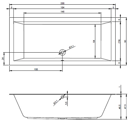 Акриловая ванна Riho Lugo 200x90 см с тонким бортиком B137001005