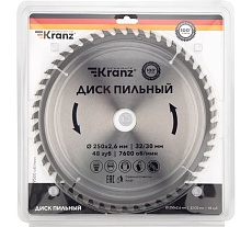 Диск пильный по дереву 250x32/30 мм, 48 зубьев Kranz KR-92-0128