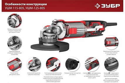 Угловая шлифовальная машина Зубр 115 мм, 800 Вт УШМ-115-805