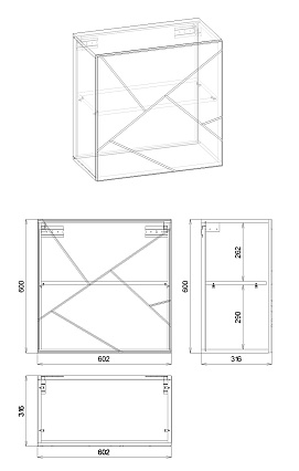 Шкаф навесной Бриклаер Кристалл 60 см с дверцей, ясень анкор темный/софт графит