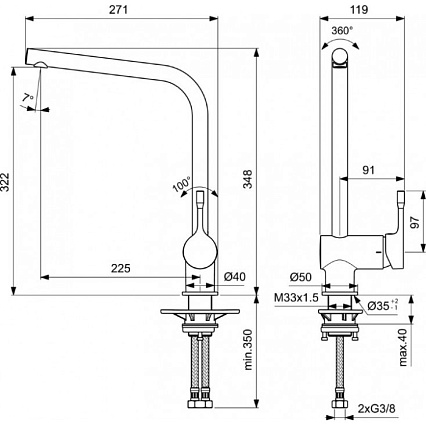 Смеситель для кухни Ideal Standard Ceraline BC174XG черный матовый