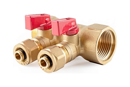 Коллектор с шаровыми кранами PROFACTOR в/н 1" х 2 вых 16 цанга PF MVP 267.2