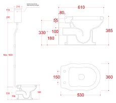 Унитаз с высоким бачком ArtCeram Hermitage HEV002/HEV003+HEC004, бронза