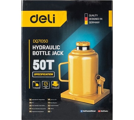 Домкрат бутылочный гидравлический 50т DQ71050 (высота подъема 280-470мм) Deli 130449