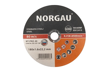 Диск отрезной по стали Inox NT-PRO 40 (180x1.6x22.2 мм) Norgau 083305180