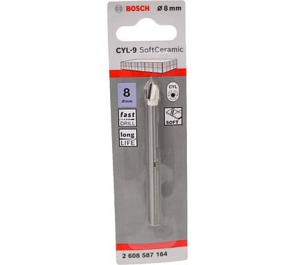 Сверло для стекла, кафеля (8x80 мм; ц/хв; острие конус) Bosch 2608587164