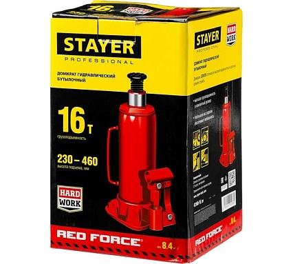 Гидравлический бутылочный домкрат Stayer RED FORCE, 16т, 230-460 мм, 43160-16 43160-16_z01