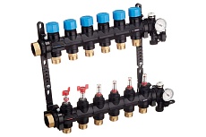 Композитная коллекторная группа Henco с расходомером (0-3л) и термометром, 1&quot; - 6x3/4&quot;EK UFH-0605MDK06-03L