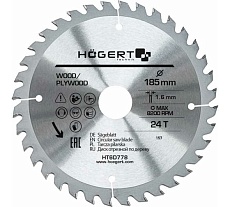 Диск пильный по дереву 185x30 мм, 24Т Hoegert Technik HT6D778