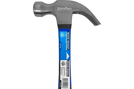 Молоток-гвоздодер Vertextools 450 г, фибергласовая обрезиненная рукоятка 10-25-450