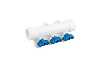 Коллектор с шаровым краном RTP синий PPR 32x20/3 белый 28203