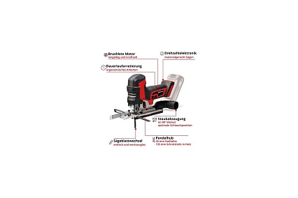 Аккумуляторный лобзик Einhell PXC TP-JST 18/135 Li BL,18В,135 мм, ход 26 мм, Quick, грибовидная ручка, без АКК и ЗУ 4321265