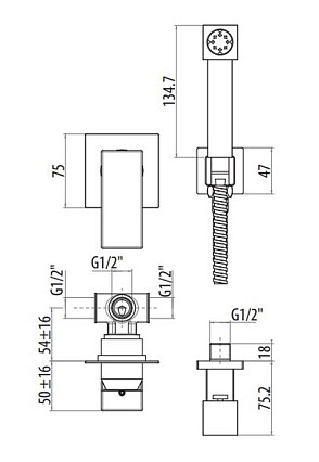 Смеситель Gattoni PD 2511/25C0.SS с гигиеническим душем, хром