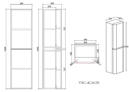 Шкаф пенал Vincea Caprise 40 см серый матовый, правый VSC-4CA150MG-R