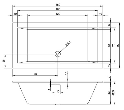 Акриловая ванна Riho Rethink Cubic 180x90 правая