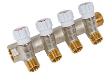 Коллектор MVI латунный с регулирующими вентилями 3/4"x1/2"x4 выхода MM.404.0504
