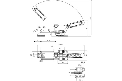 Натяжная защелка KUKAMET со скобой, рукояткой и крюком 311-4