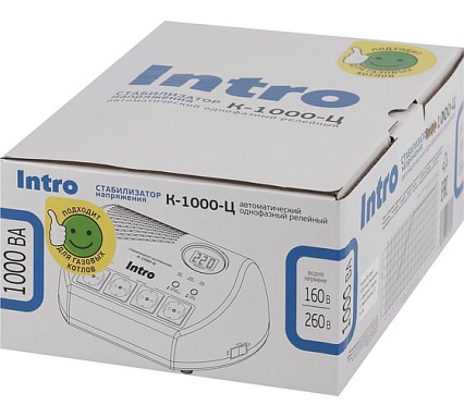 Стабилизатор напряжения Intro К-1000-Ц, 160-260В/220В, 1000ВА Б0064693