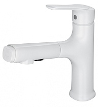 Смеситель для раковины Wonzon&Woghand WW-AE4151-MW выдвижной излив, белый матовый