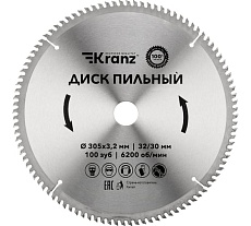 Диск пильный по дереву 305x32/30 мм, 100 зубьев Kranz KR-92-0136