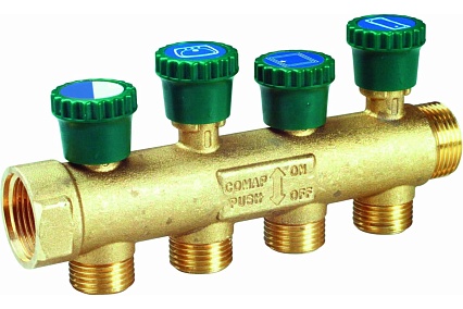 Коллектор COMAP 3/4" НР-ВР, с запорным вентилем, с ниппелем, 35 мм, латунь, In3/4-Out1/2 НР-3 9533123