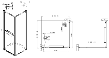 Душевой уголок Vincea Теси (Tesi) VSRW-7TS9090CLG 90x90 брашированное золото, стекло прозрачное
