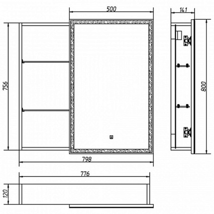 Зеркальный шкаф Континент Aperio LED 80x80 с подсветкой, правый, МВК007