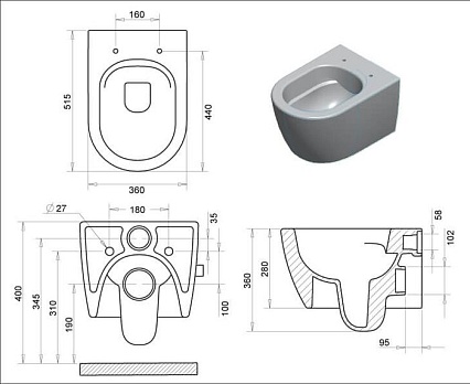 Подвесной унитаз Turavit Rondo RND 5512+0411/(0421)/2403 с микролифтом