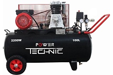 Ременной, масляный компрессор Power Technic 220В, 2200Вт, 2850 об.мин., 480 л/мин, 100 л, 0-10 бар, выходы 3 шт., фильтр влагоотделитель ACB480/100
