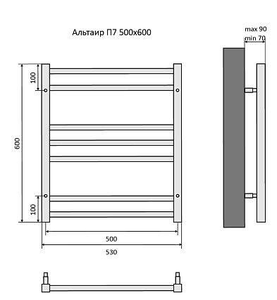 Полотенцесушитель водяной Aquatek Альтаир П7 50x60 черный, AQ KK0760BL