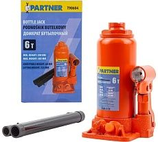 Домкрат бутылочный Partner 6т с клапаном h min 200мм, h max 385мм, ход штока-125мм, ход винта-60мм PA-T90604(52692)