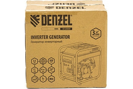 Инверторный генератор Denzel GT-3500iF, 3,5 кВт, 230 В, бак 5 л, открытый корпус 94705