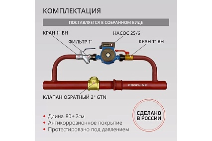 Байпас PROFLINE насос 25/6 комплектуется железом Ду50, с обратным клапаном УТ-00007444